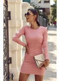 Geripptes Kleid mit Ausschnitt auf der Rückseite, rosa FG607 – Online-Shop – Boutique